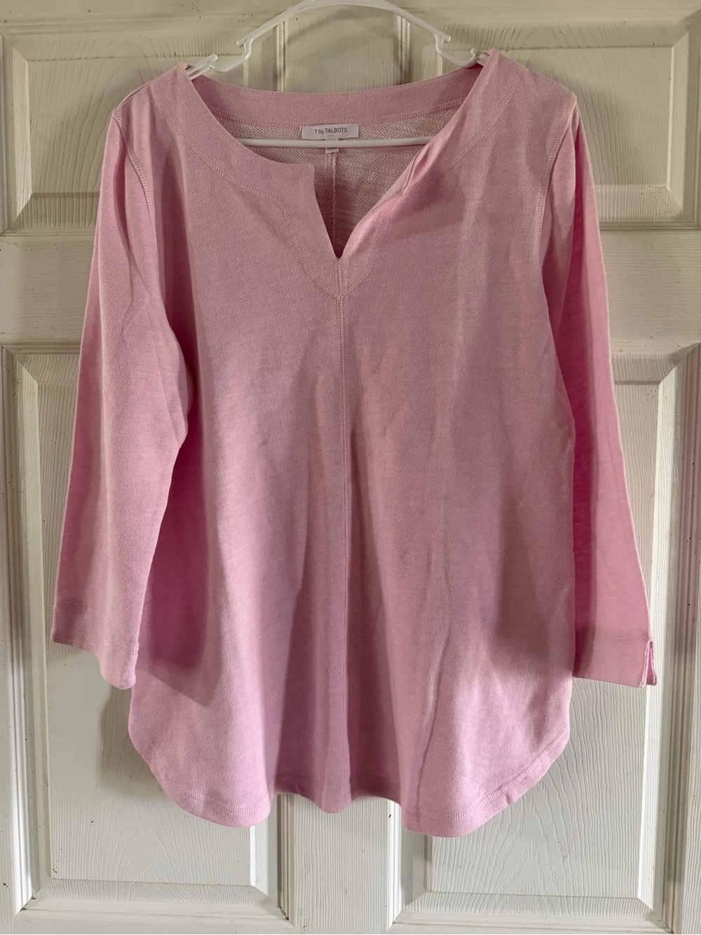 Talbots Pink Split-Neck Long Sleeve Top